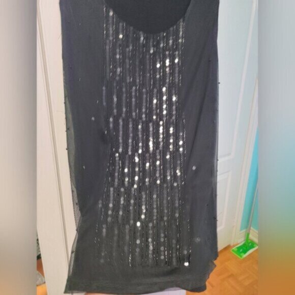 Black Rock & Shine Festive Sequin Mesh Sheer Sleeveless Top Blouse Tank Large - Picture 3 of 6